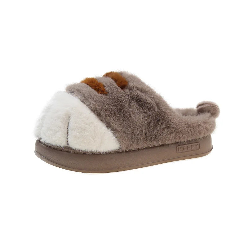 Cute Kitty Claw Furry Slippers for Women Warm Non Slip Home Shoes