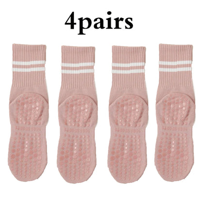 4 Pairs Women's Non Slip Yoga Pilates Socks