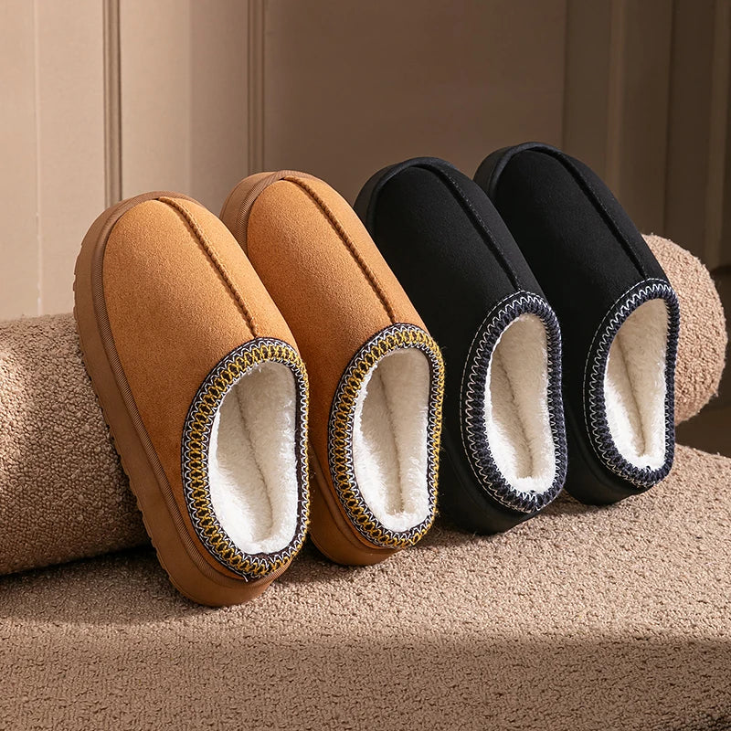 Plush Winter Slippers with Thick EVA Sole for Men & Women Non Slip Home Shoes