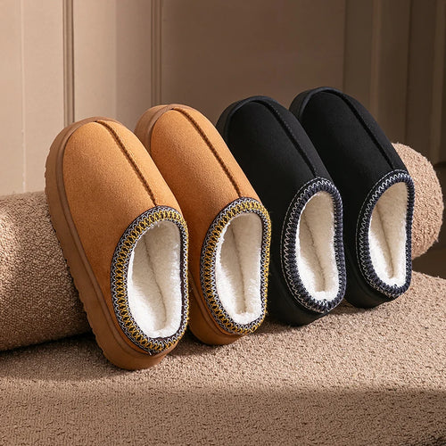 Plush Winter Slippers with Thick EVA Sole for Men & Women Non Slip Home Shoes