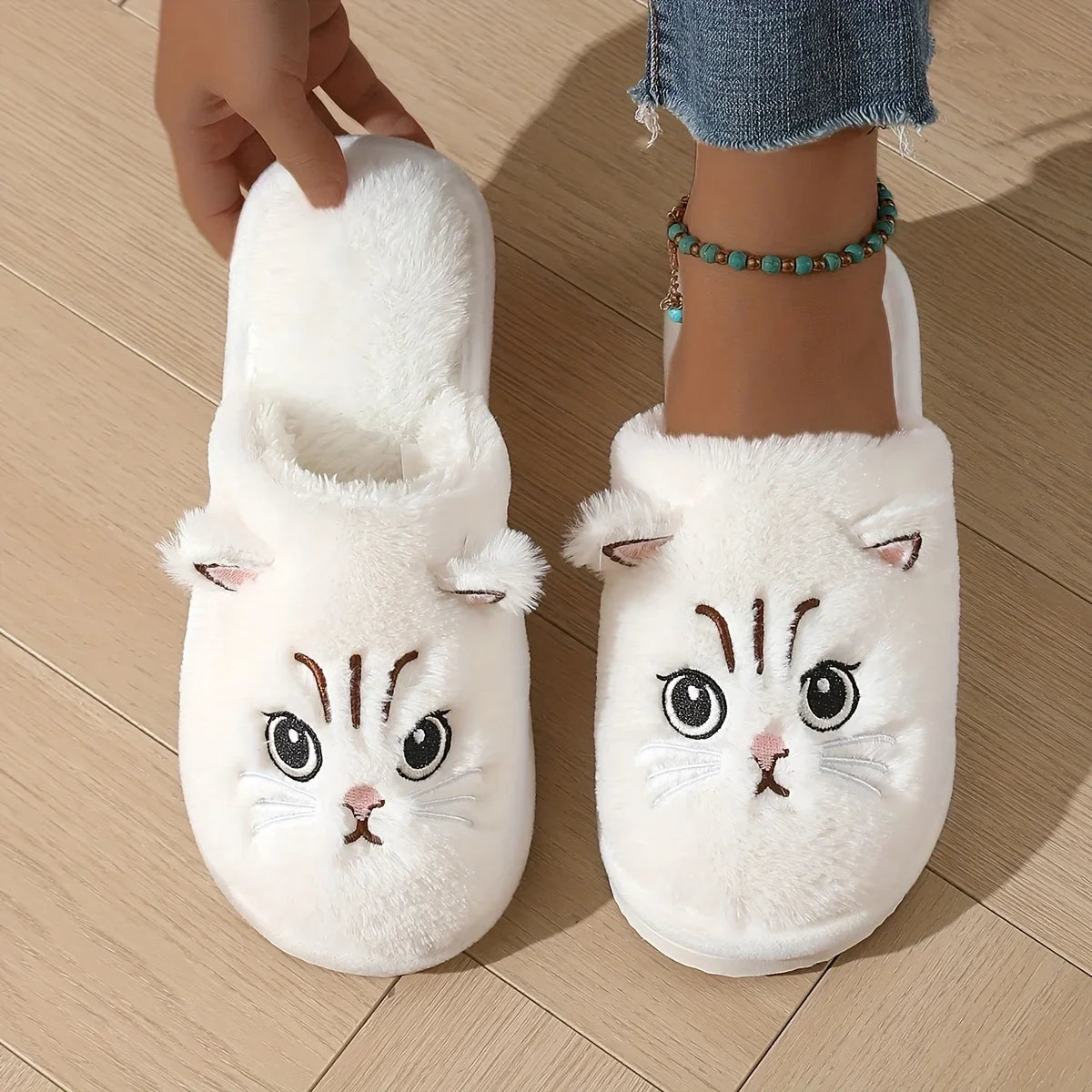 Women’s Plush Cat Slippers Warm Non Slip Indoor House Shoes