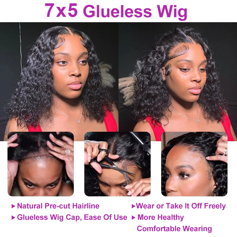 Women's 250% Density Glueless Deep Wave Human Hair Lace Front Wig