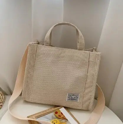 Women’s Corduroy Shoulder Handbag Large Capacity Casual Tote
