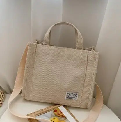 Women’s Corduroy Shoulder Handbag Large Capacity Casual Tote