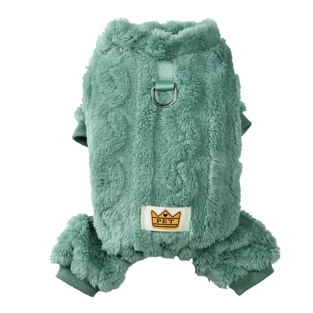 Soft Fleece Dog Jumpsuit with D-Ring for Small & Medium Dogs Winter Coat