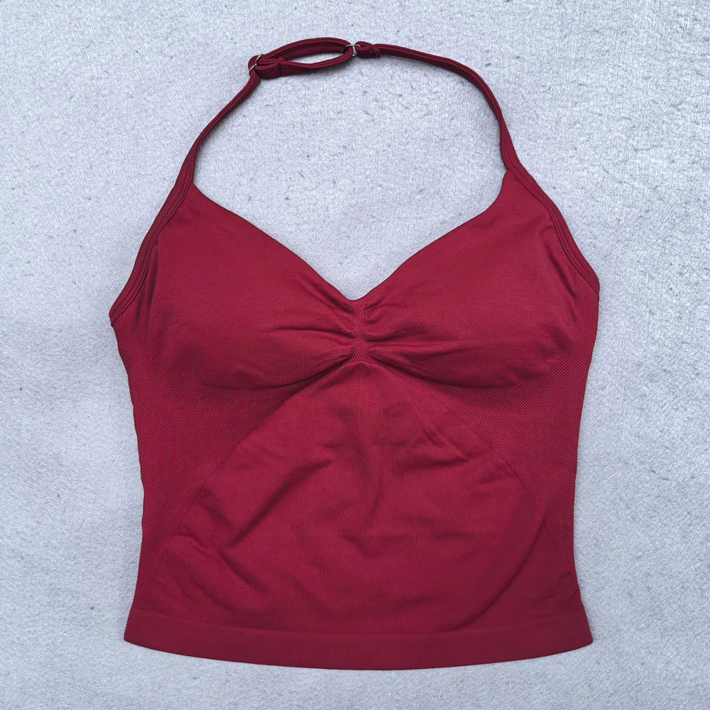 Women's Backless Strappy Workout Tank Top with Built In Bra