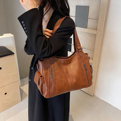 Women’s PU Leather Colorblock Crossbody Shoulder Bag with Compartments