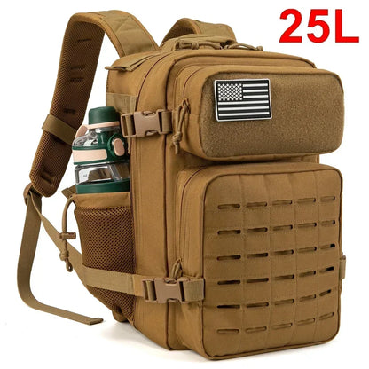 25L or 45L Tactical Hiking Backpack with Bottle Holder