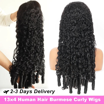 Women's 36 to 38 Inch Burmese Curly HD Lace Front Human Hair Wig