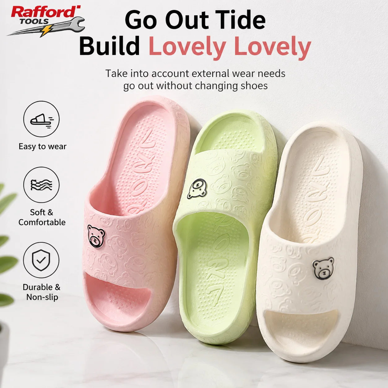 Unisex Bear Print Non Slip Quick Dry Slide Sandals