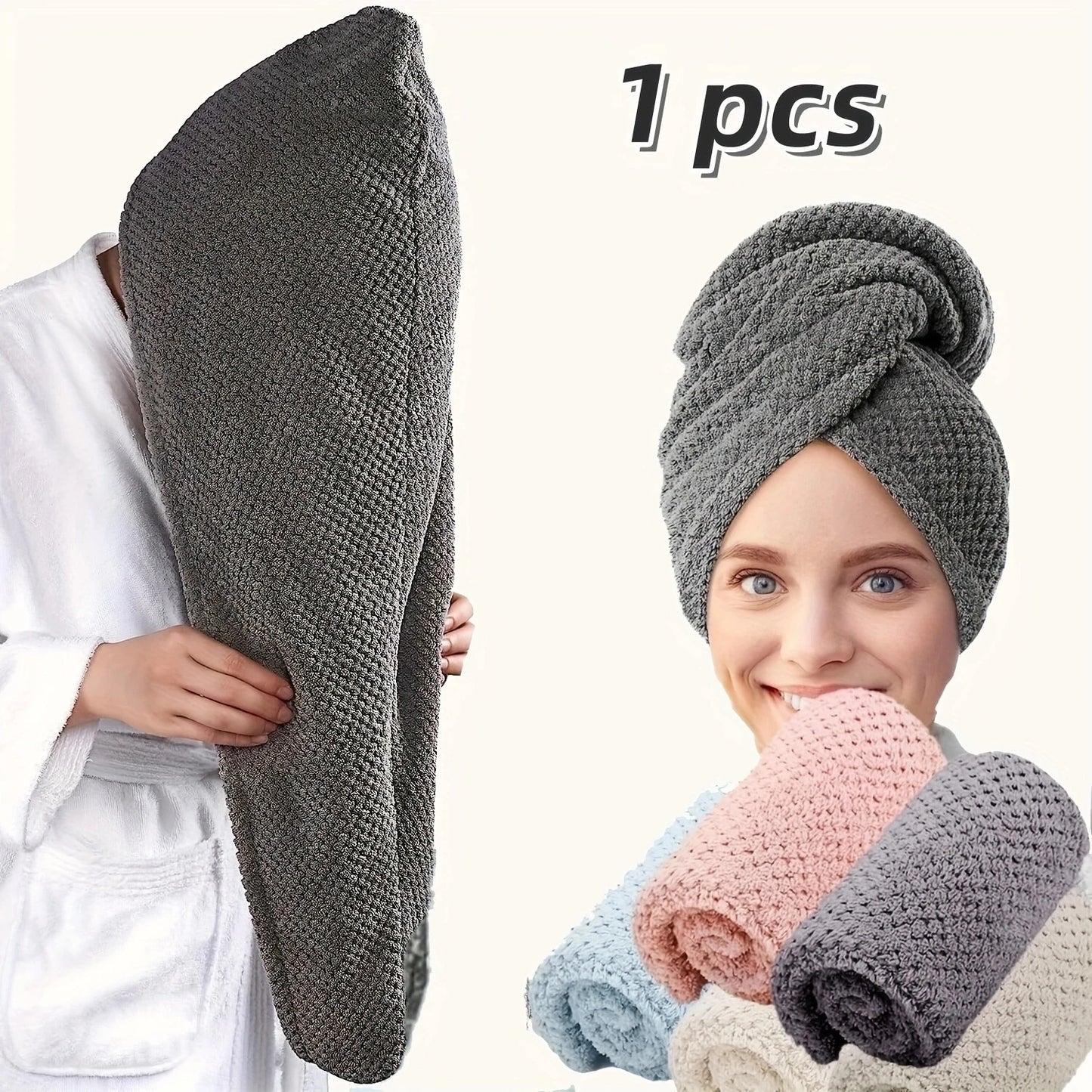 Absorbent Microfiber Hair Towel Wrap with Button for Women