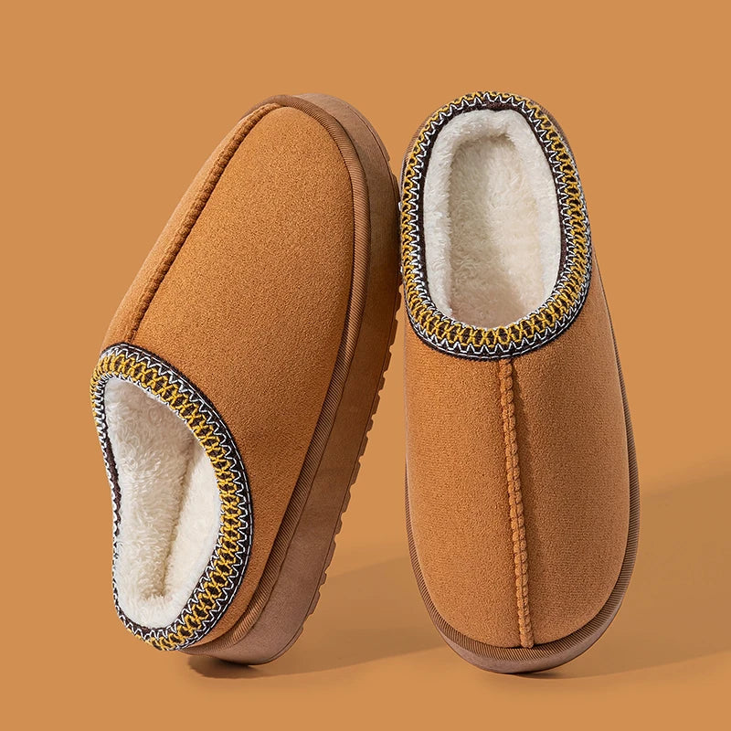 Plush Winter Slippers with Thick EVA Sole for Men & Women Non Slip Home Shoes