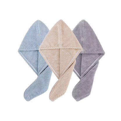 Absorbent Microfiber Hair Towel Wrap with Button for Women