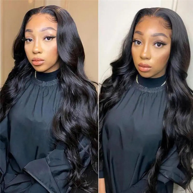 Natural Black Body Wave HD Lace Front Human Hair Wig 180% Density
