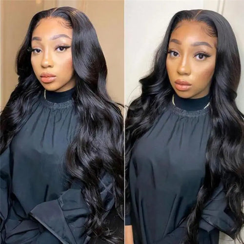 Natural Black Body Wave HD Lace Front Human Hair Wig 180% Density