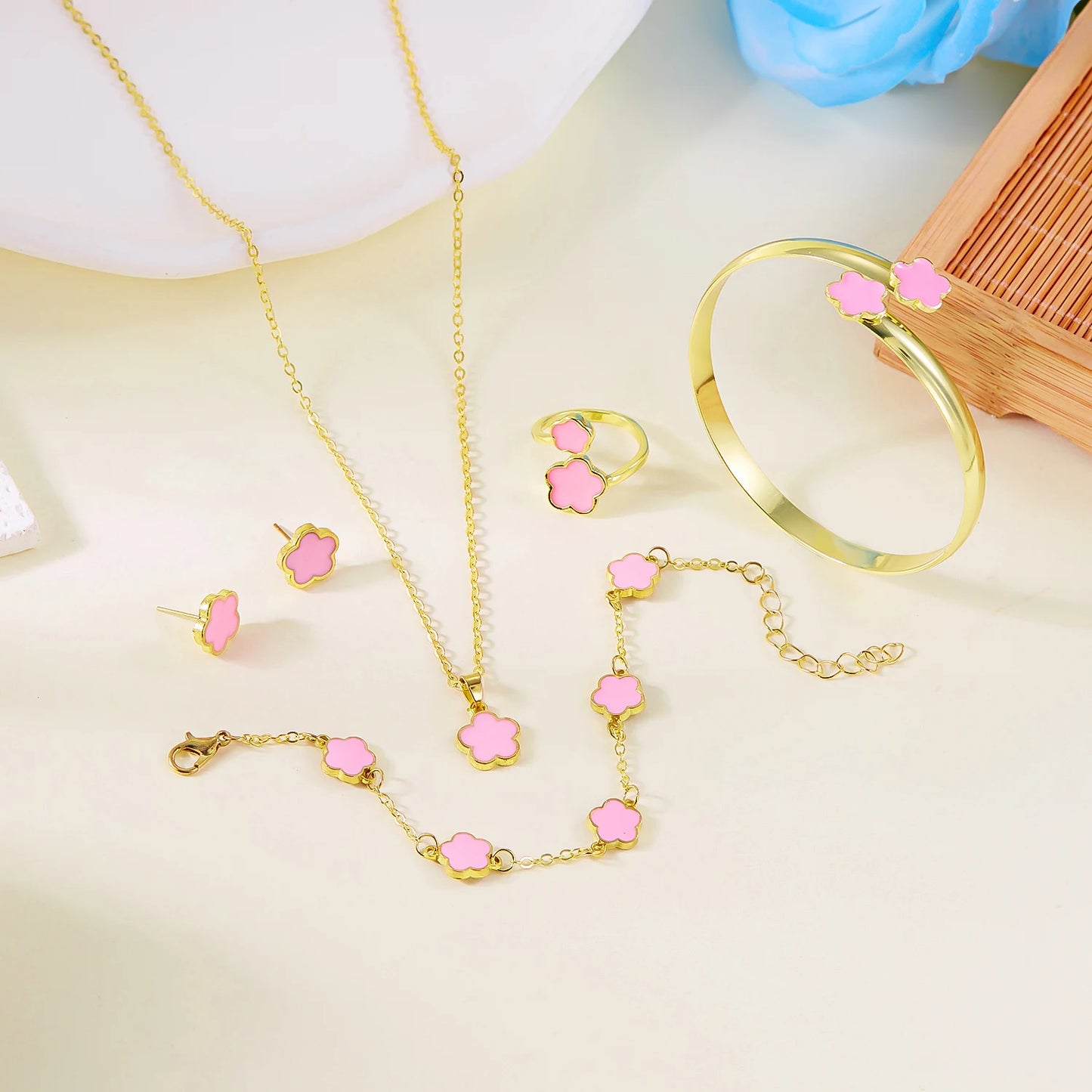 5PCS Colorful Enamel Plum Blossom Jewelry Set for Women