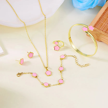 5PCS Colorful Enamel Plum Blossom Jewelry Set for Women