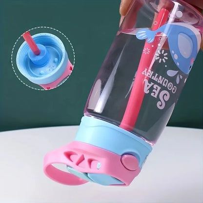 480ml Leak Proof Cartoon Kids Water Bottle with Straw