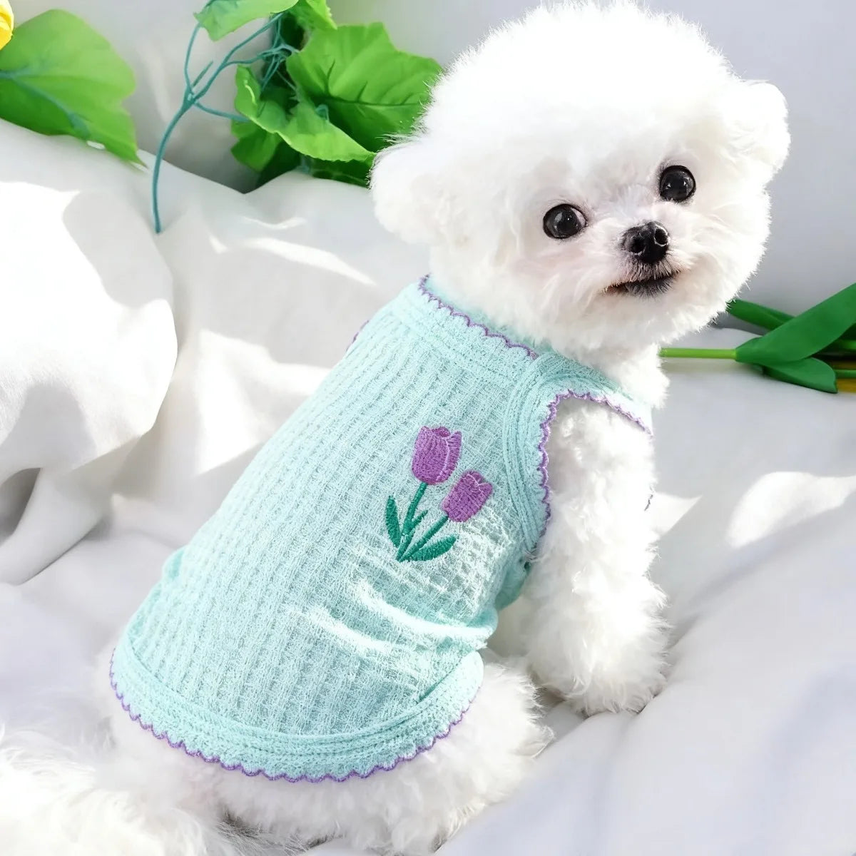 Floral Embroidered Summer Suspender Vest for Small & Medium Dogs & Cats