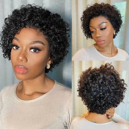 Women's Short Curly Pixie Cut Human Hair Lace Front Wig