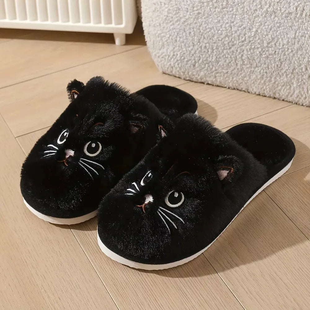 Women’s Plush Cat Slippers Warm Non Slip Indoor House Shoes