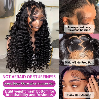 Women's Deep Wave HD Lace Front Human Hair Wig 200% Density