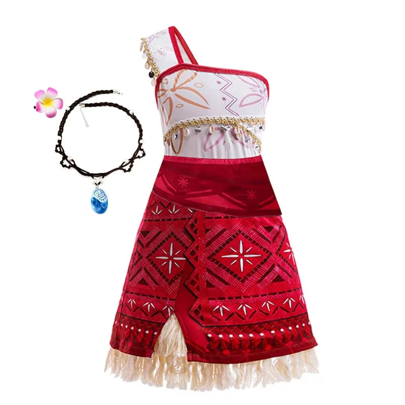 Girls Moana 2 Princess Costume Dress with Necklace