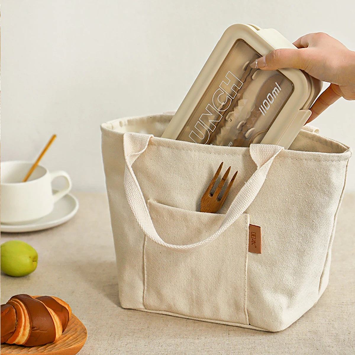 Canvas Insulated Lunch Tote Bag with Zipper for Travel & Picnics
