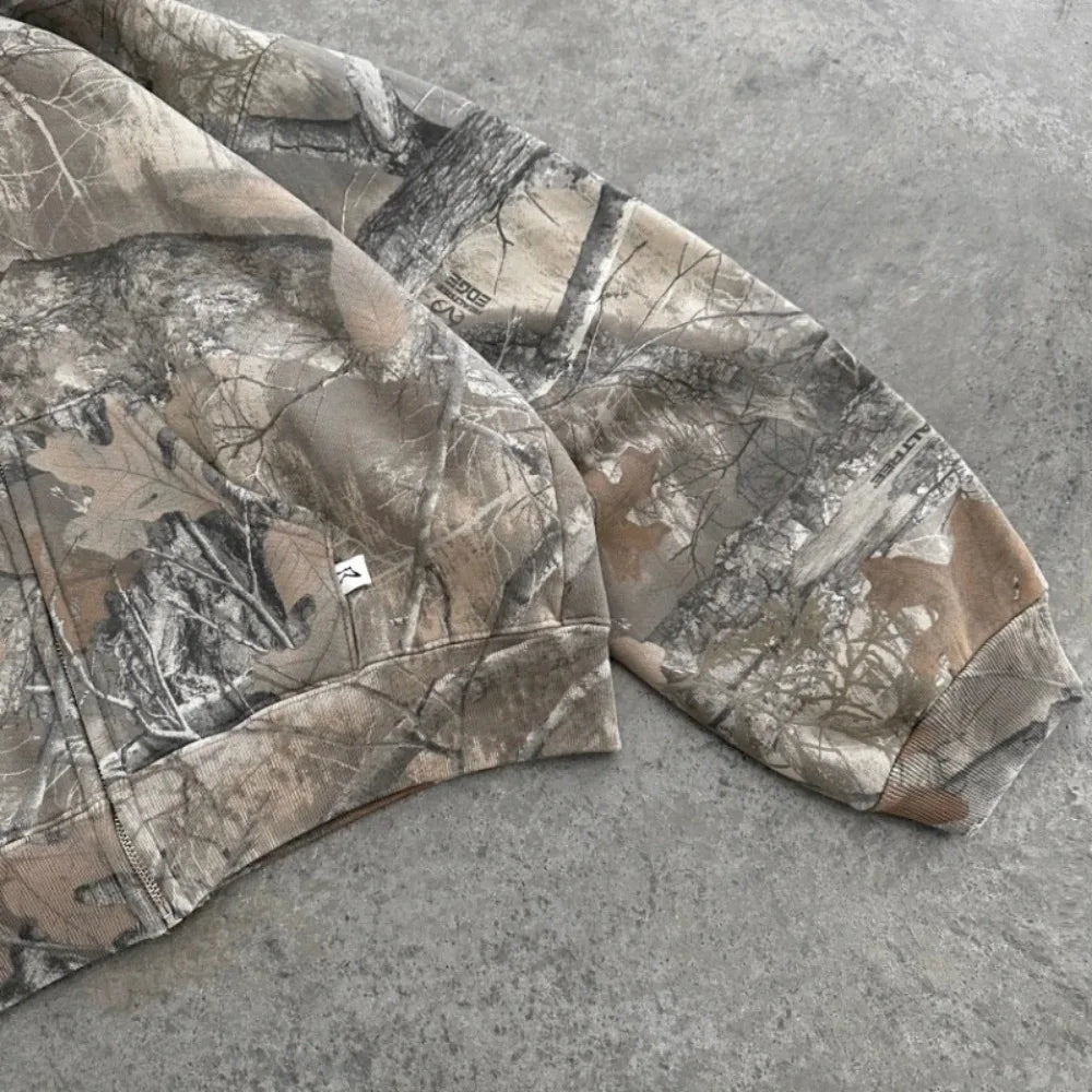 Unisex Y2K Oversized Camouflage Zip Up Hoodie