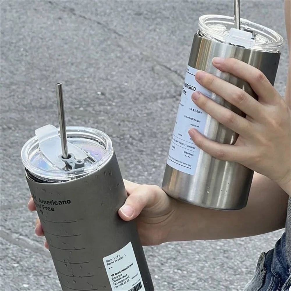 600ml BPA Free Stainless Steel Insulated Thermos with Straw