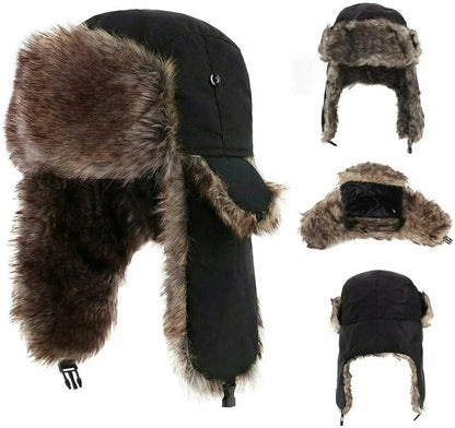 Men's Winter Russian Ushanka Trapper Hat with Ear Flaps