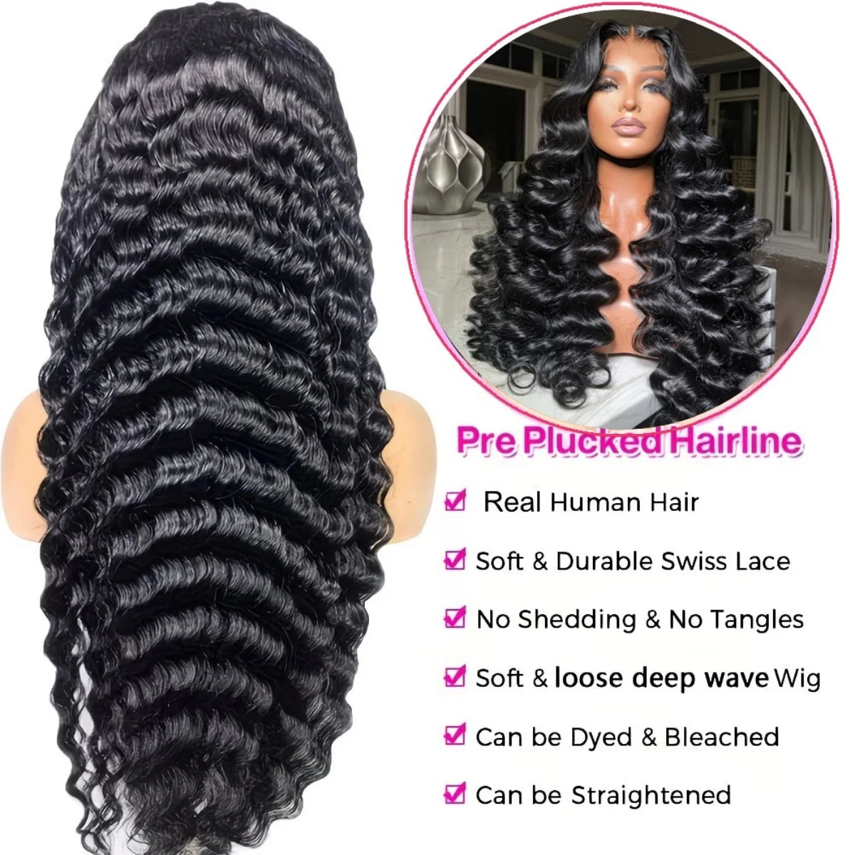 Women's Deep Wave HD Lace Front Human Hair Wig 200% Density