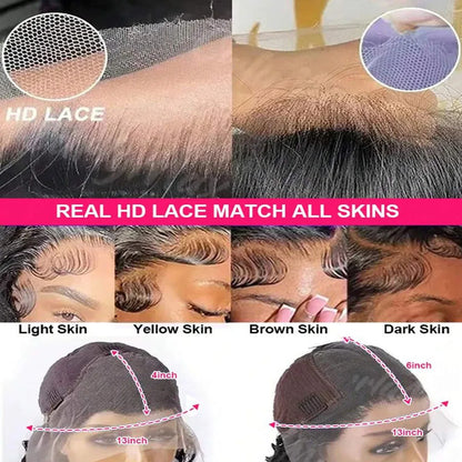 Women's 30 to 42 Inch 250% Density Bone Straight HD Lace Front Human Hair Wig