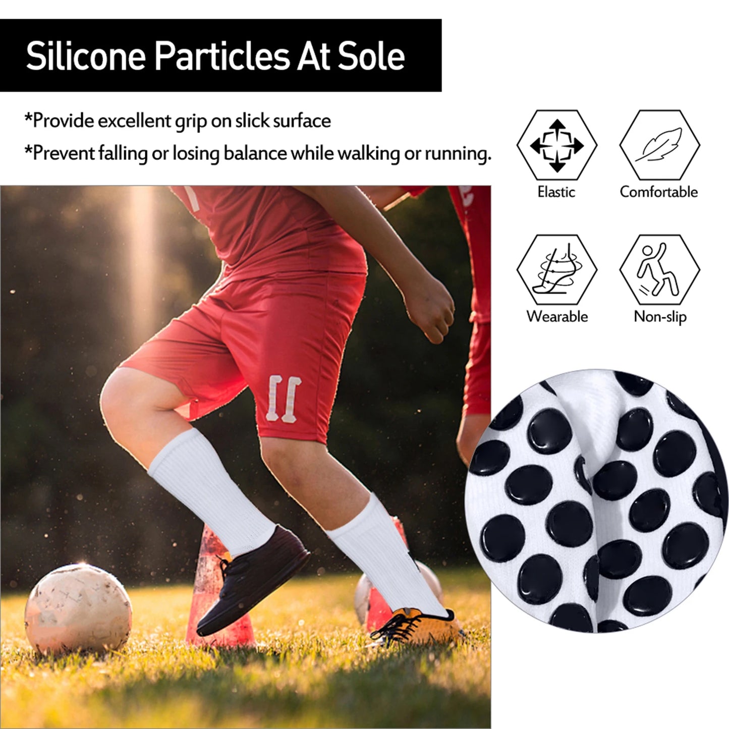4 Pairs Men's Non Slip Grip Soccer Sports Socks