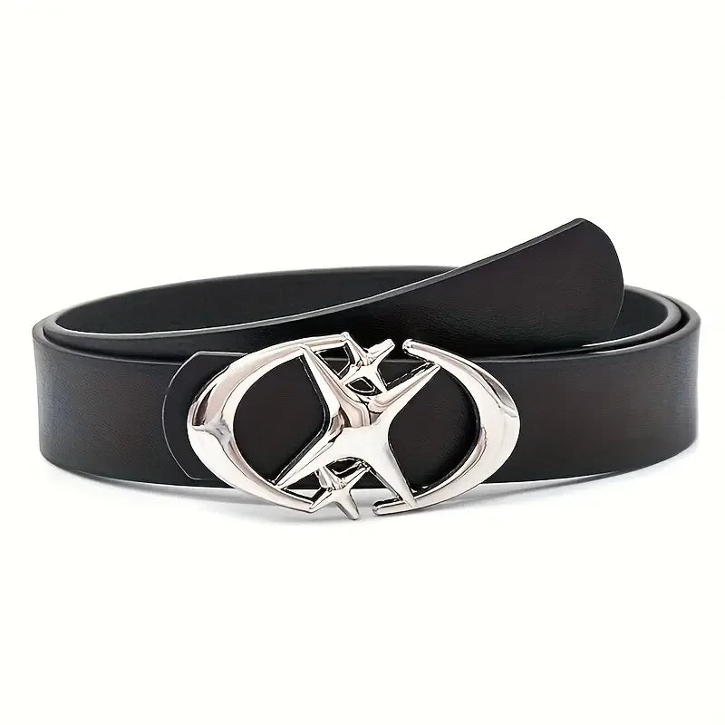 Unisex Oval Cross Buckle Metal Belt