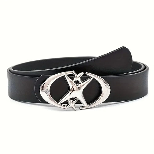 Unisex Oval Cross Buckle Metal Belt