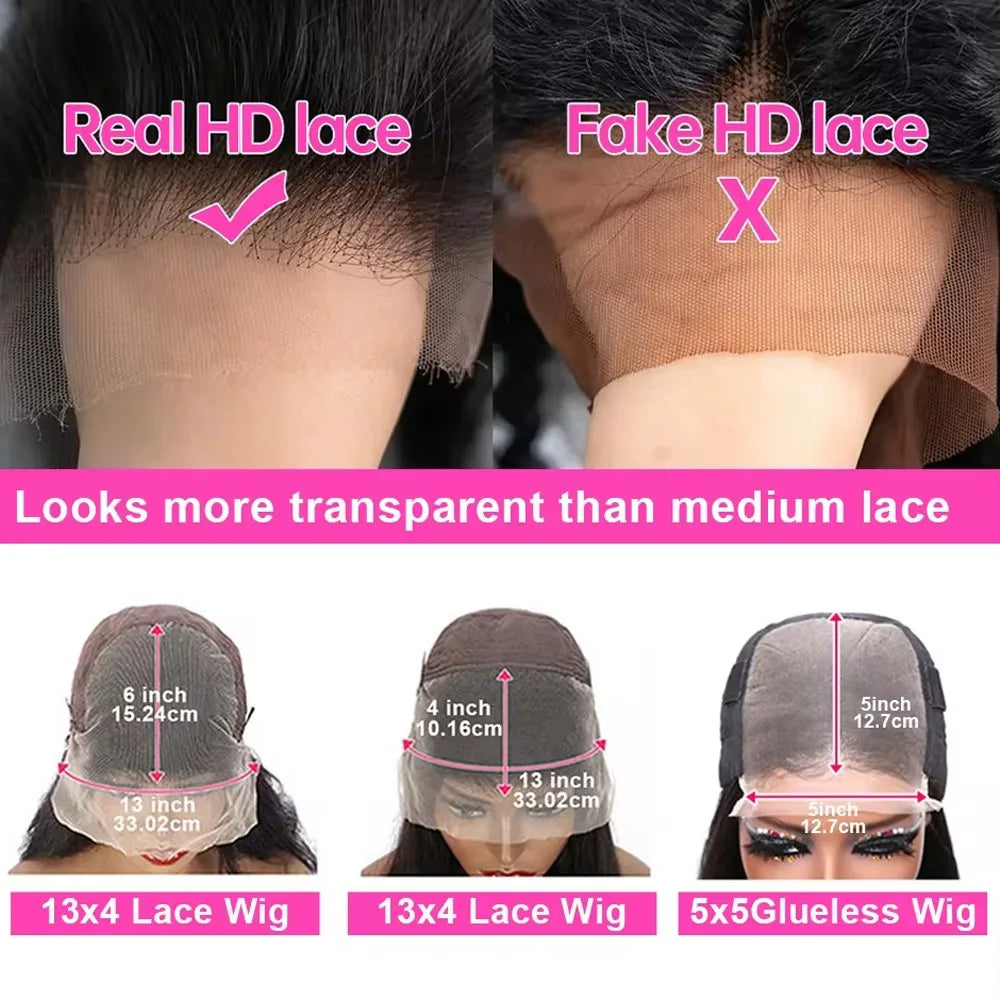 Women's 34 Inch 250% Density Body Wave HD Lace Front Human Hair Wig