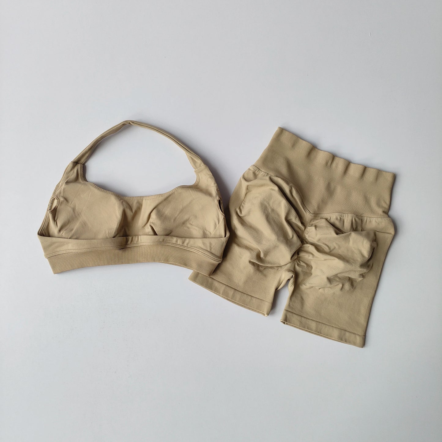 Women's 2 Piece Seamless Halter Sports Bra and Shorts Set