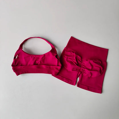 Women's Halter Sports Bra and High Waist Yoga Shorts Set