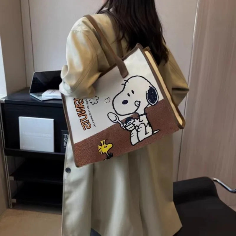 Snoopy Woodstock Cartoon Canvas Tote Bag Large Capacity Shoulder Handbag