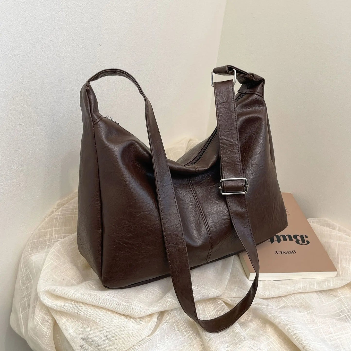 Vintage Leather Large Capacity Tote Crossbody Bag for Women