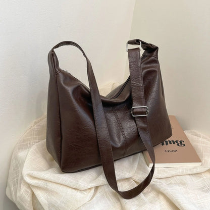 Vintage Leather Large Capacity Tote Crossbody Bag for Women