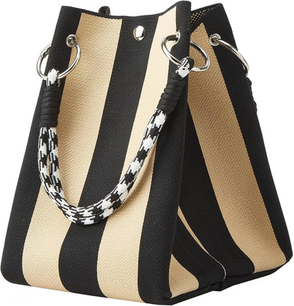 Mini Knit Striped Bucket Tote Bag for Women Summer Handbag