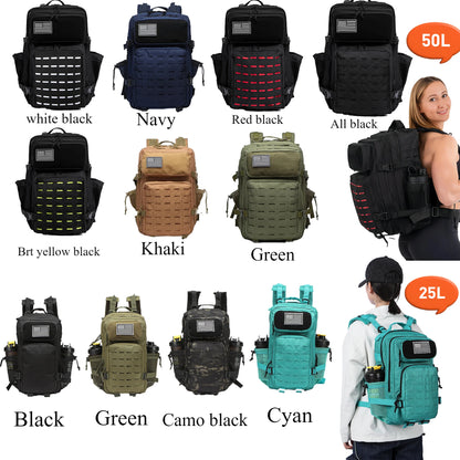 25L or 50L MOLLE Tactical Hiking Backpack with 2 Bottle Holders