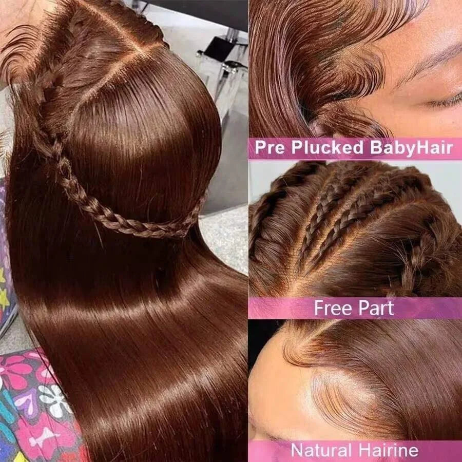 34 Inch Chocolate Brown Bone Straight 13x4 HD Lace Human Hair Wig 250% Density