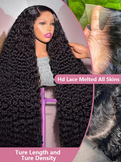 Women's 40 to 50 Inch 300% Density Deep Wave HD Lace Front Human Hair Wig