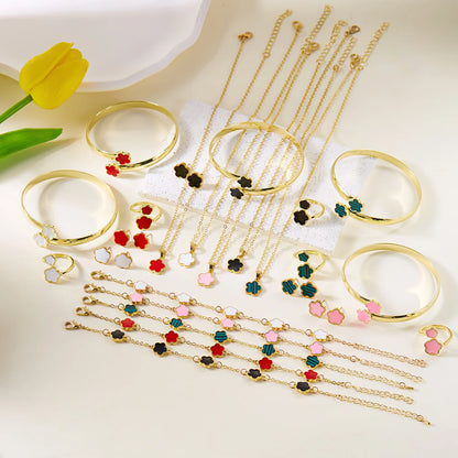 5PCS Colorful Enamel Plum Blossom Jewelry Set for Women