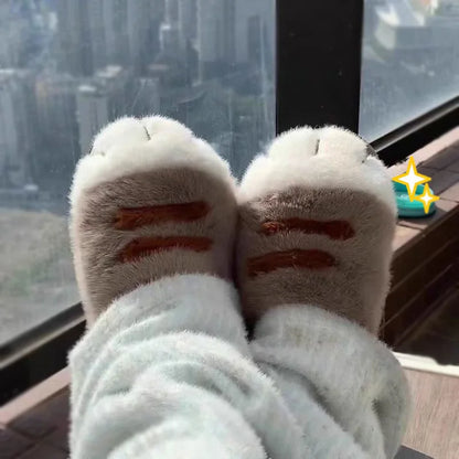 Cute Kitty Claw Furry Slippers for Women Warm Non Slip Home Shoes