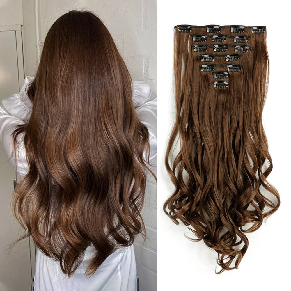 22 Inch Curly Wavy Clip In Hair Extensions 7PCS