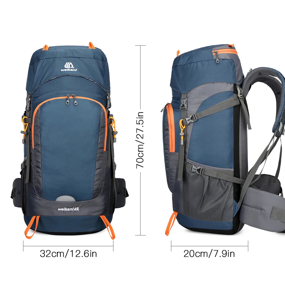 65L Water Resistant Hiking Backpack with Rain Cover